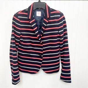 The Gap Navy Blue Neon Coral & Gray Stripe The Academy Blazer Size 0 Petite